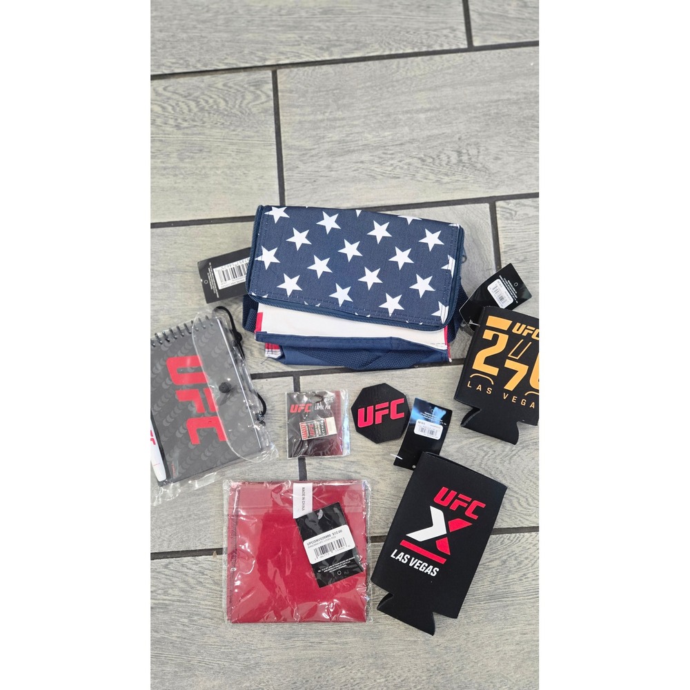 UFC Fan Gear Bundle Americana Cooler Bandana Can Coolers Magnet Pin Notebook